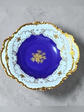 Vintage Reichenbach Germany Porcelain
Cobalt Blue Gold Oval Serving Bowl